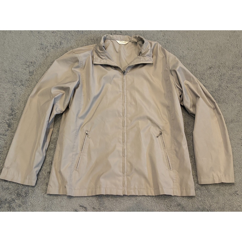 Ping Jacket Mens Large Beige Golf Windbreaker Full Zip Lined Collared Light